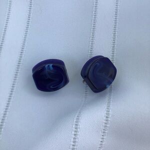 Vtg Blue Marbled Lucite Clip-On Earrings